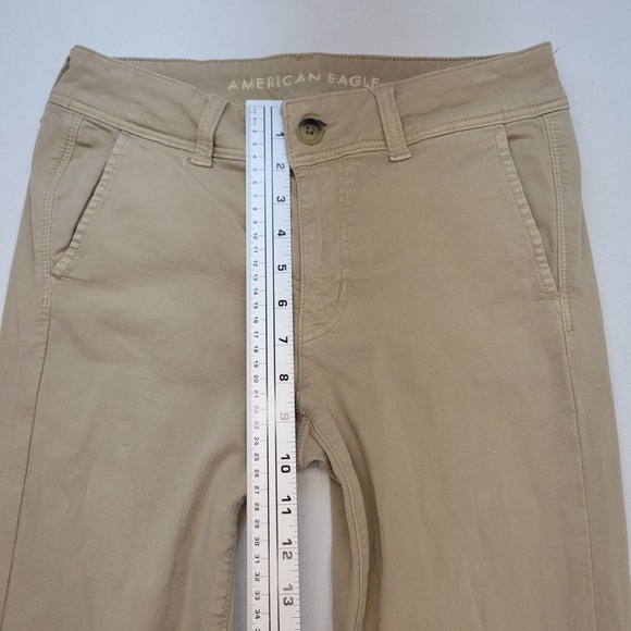 American Eagle Pants Womens 6 Khaki Tan Kick Boot Mid Rise Stretch - Picture 9 of 12
